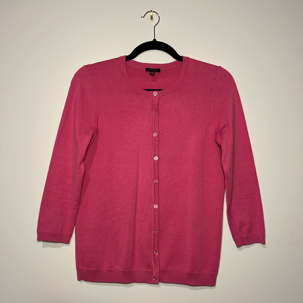 Talbots Pink Crewneck Cardigan Sweater
